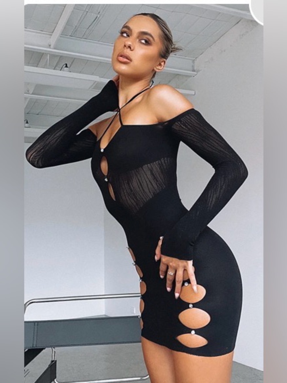 Sexy Black Cutout Bodycon Mini Size Dress